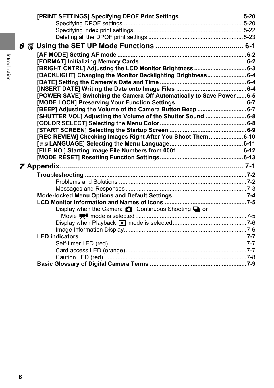 G using the set up mode functions -1, Appendix -1 | Kyocera Finecam SL400R User Manual | Page 6 / 134