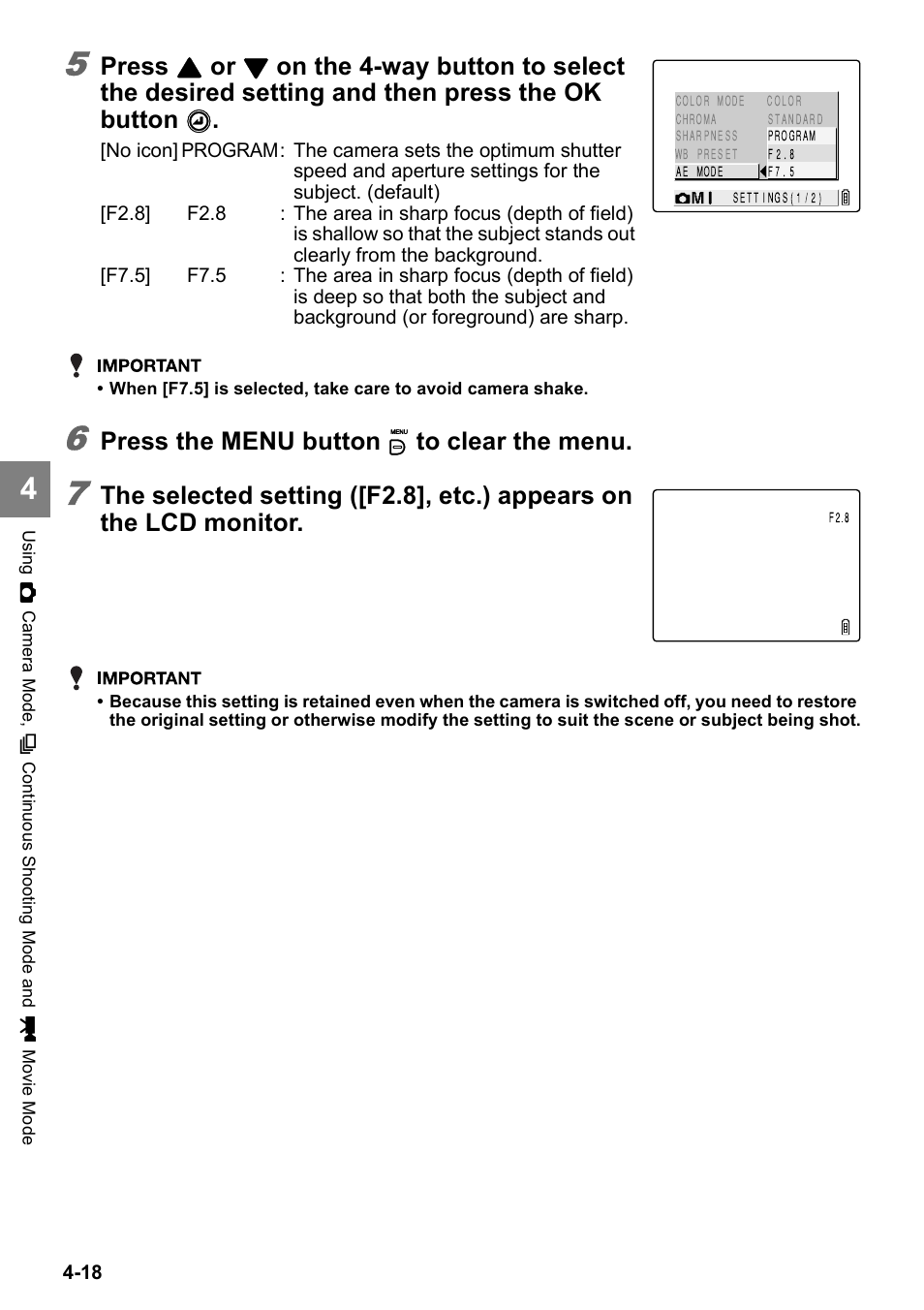 Press, Press the menu button k to clear the menu | Kyocera Finecam SL400R User Manual | Page 76 / 134