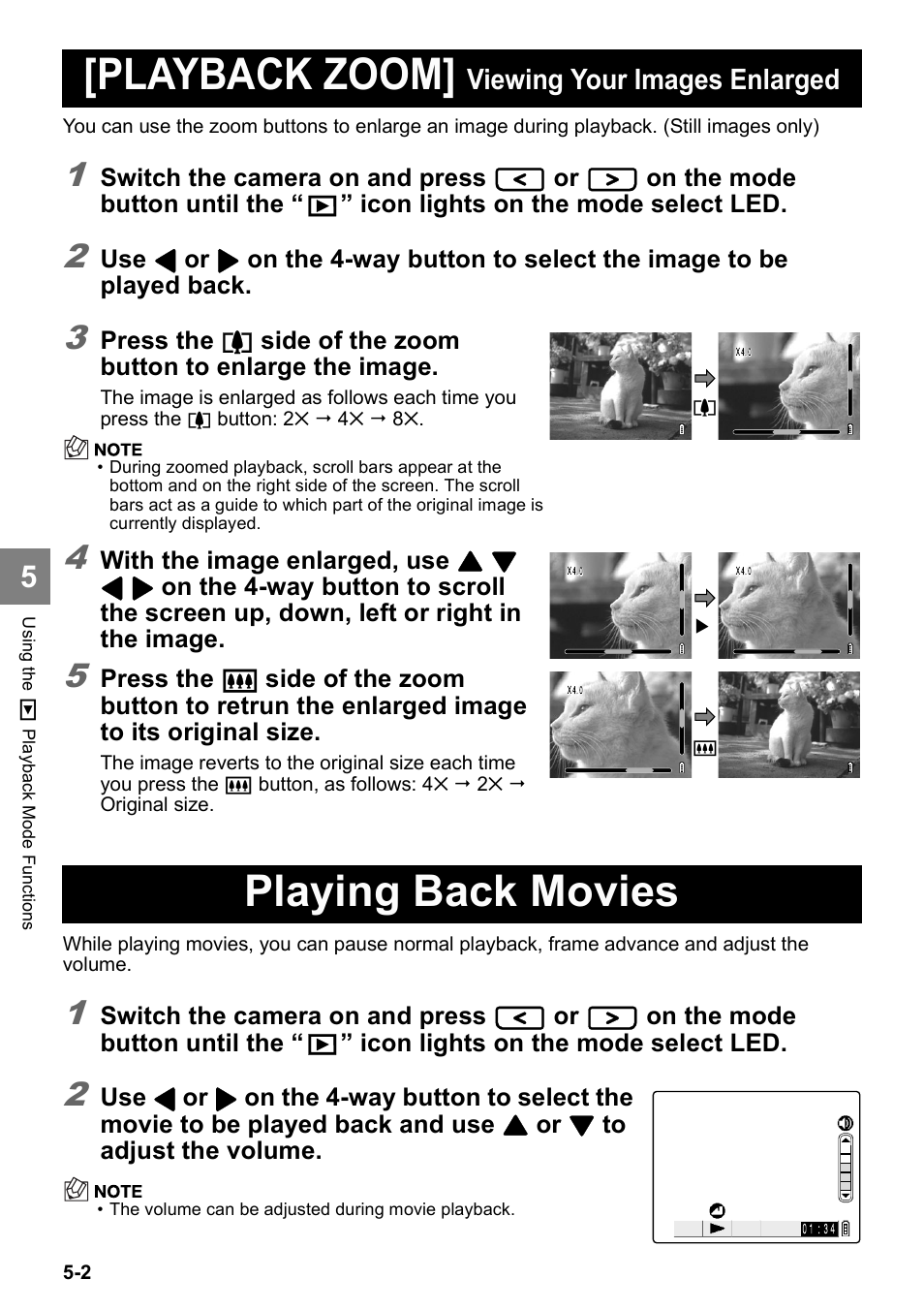 Playback zoom, Playing back movies, Viewing your images enlarged | Kyocera Finecam SL400R User Manual | Page 86 / 134