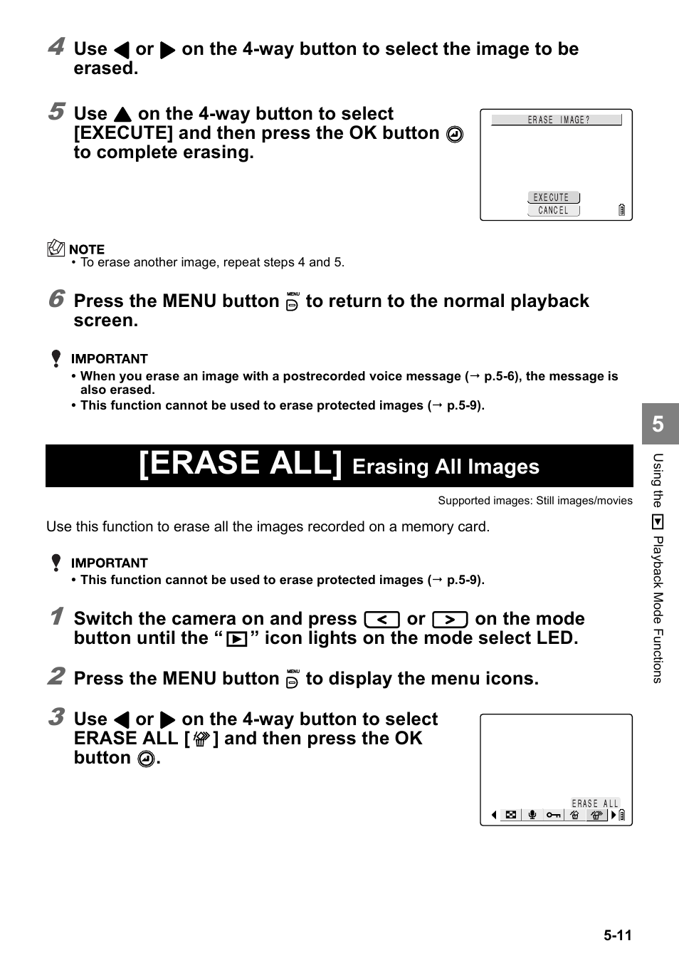 Erase all, Erasing all images | Kyocera Finecam SL400R User Manual | Page 95 / 134