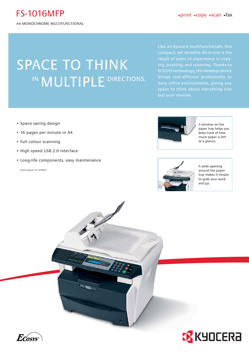 Kyocera ECOSYS FS-1016MFP User Manual | 2 pages