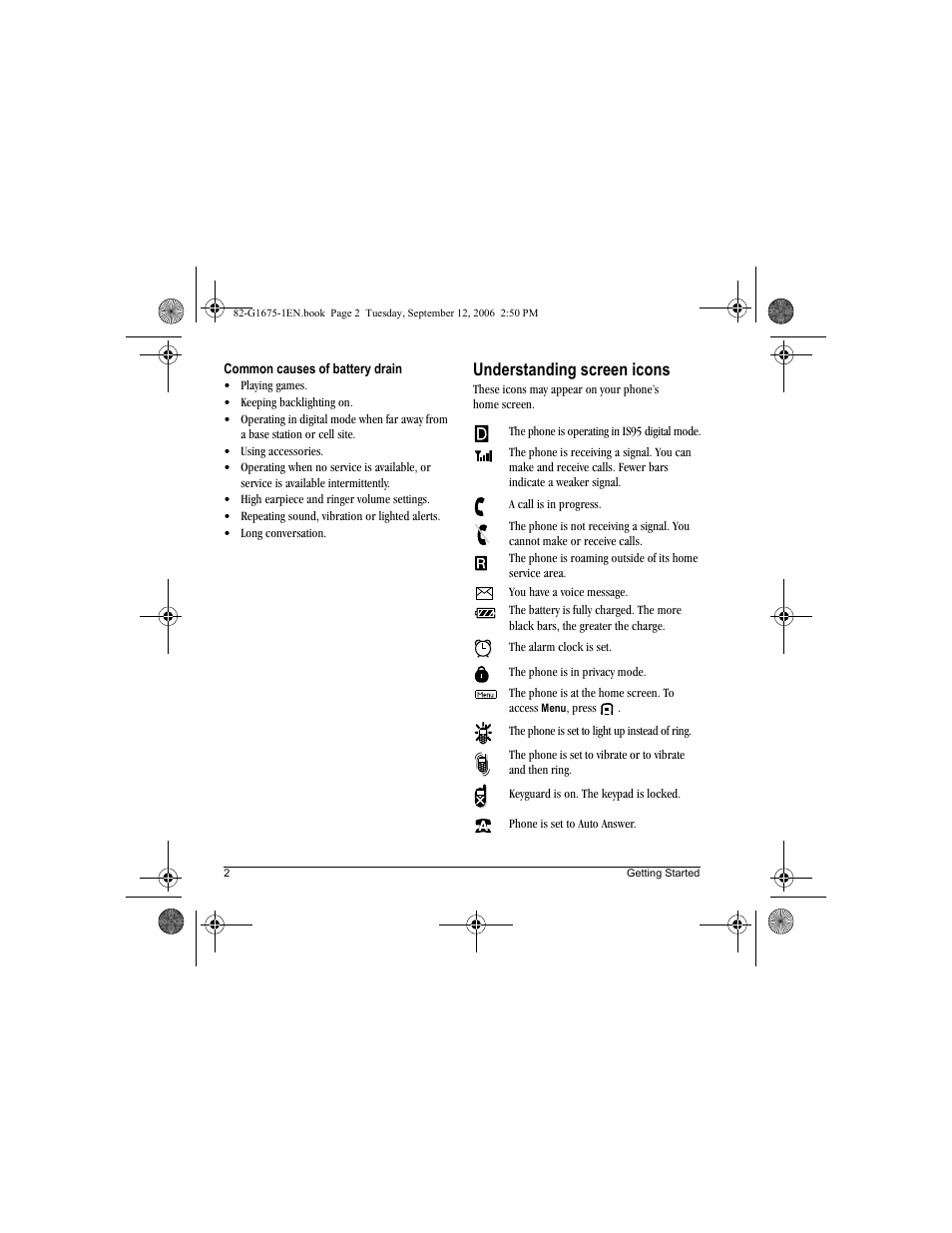 Understanding screen icons | Kyocera K122 User Manual | Page 10 / 48