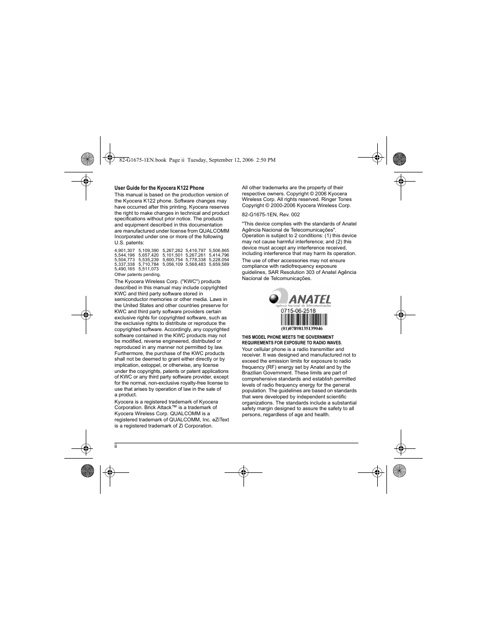 Kyocera K122 User Manual | Page 2 / 48