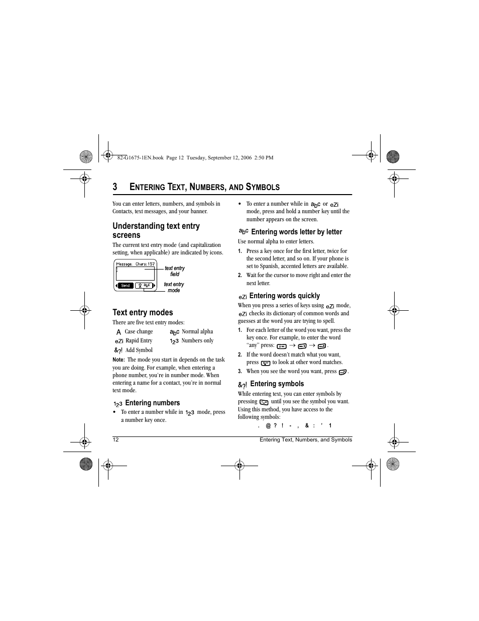 Understanding text entry screens, Text entry modes | Kyocera K122 User Manual | Page 20 / 48