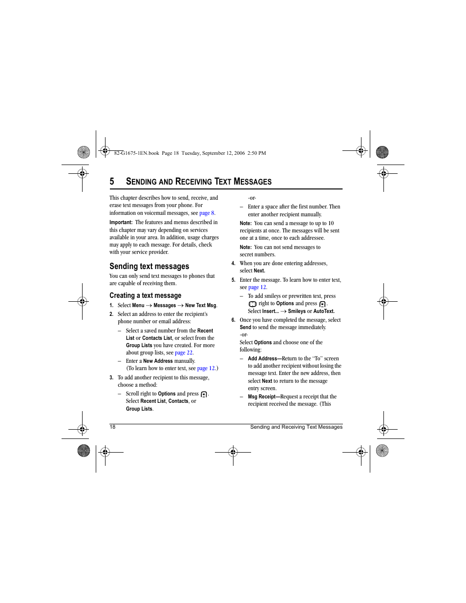 Sending text messages | Kyocera K122 User Manual | Page 26 / 48