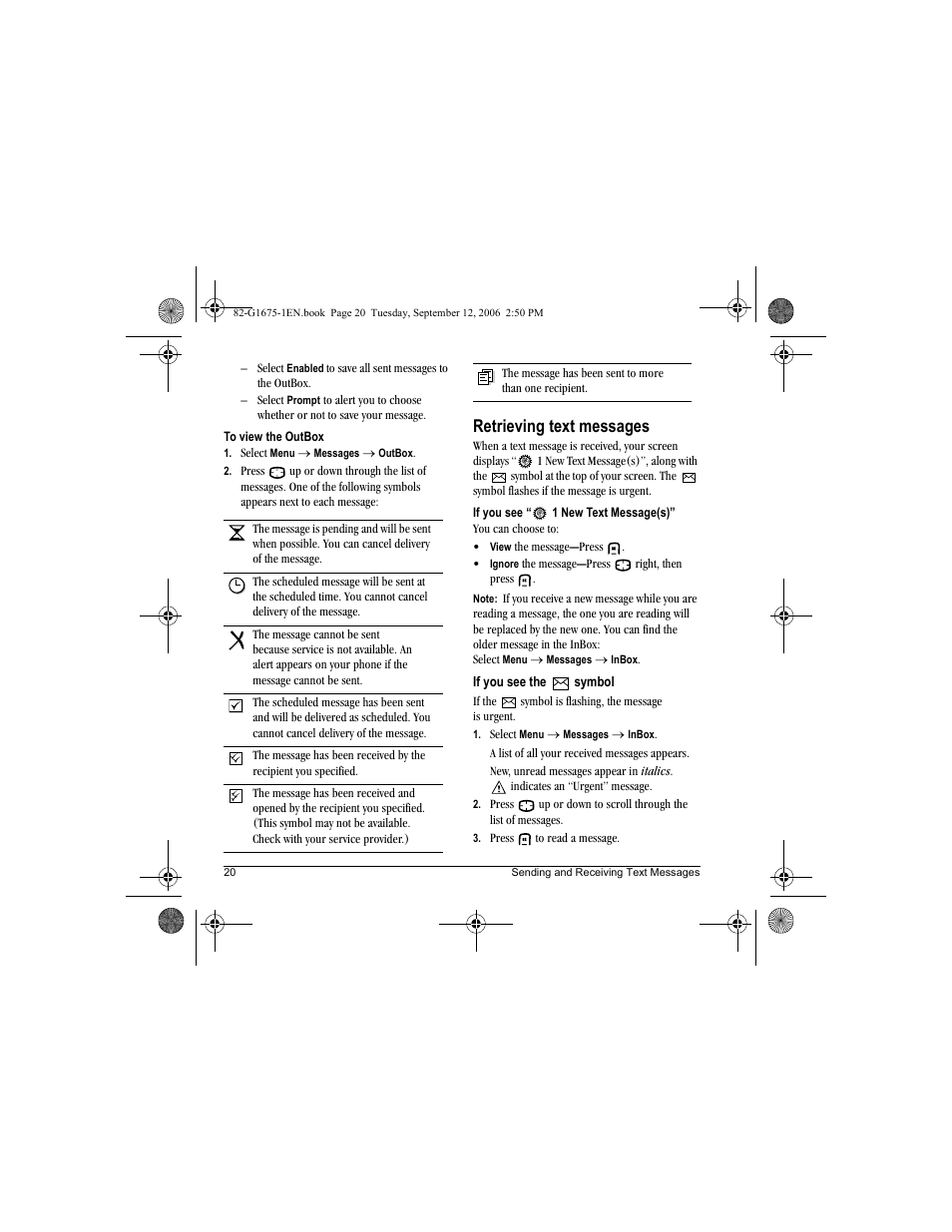Retrieving text messages | Kyocera K122 User Manual | Page 28 / 48