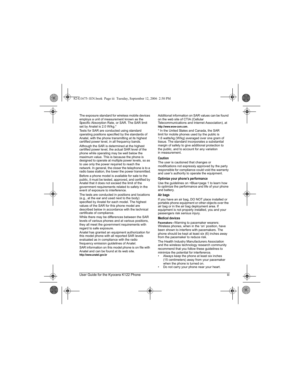 Kyocera K122 User Manual | Page 3 / 48