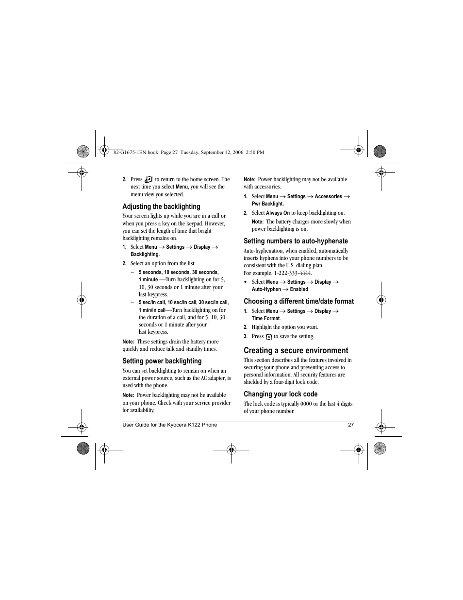 Creating a secure environment | Kyocera K122 User Manual | Page 35 / 48