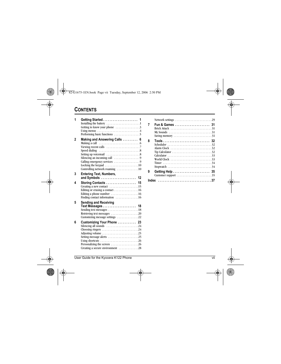 Ontents | Kyocera K122 User Manual | Page 7 / 48