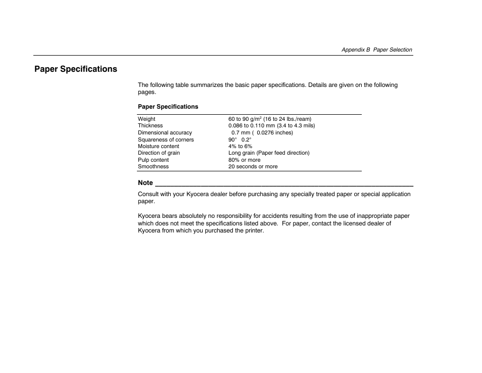 Paper specifications | Kyocera FS-600 User Manual | Page 112 / 144