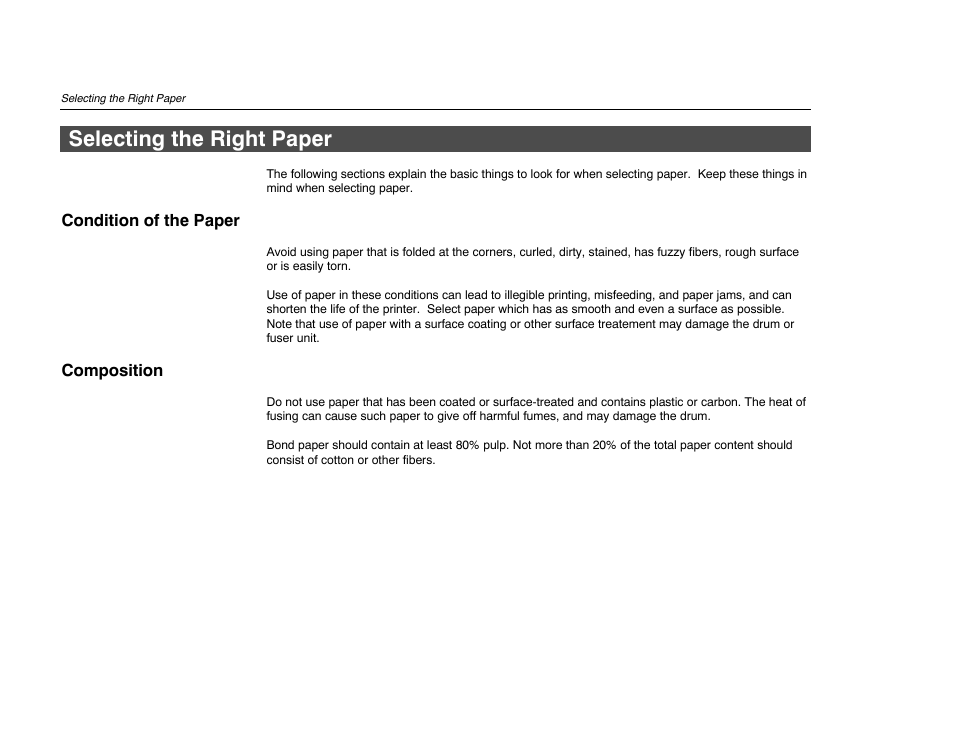 Selecting the right paper | Kyocera FS-600 User Manual | Page 113 / 144