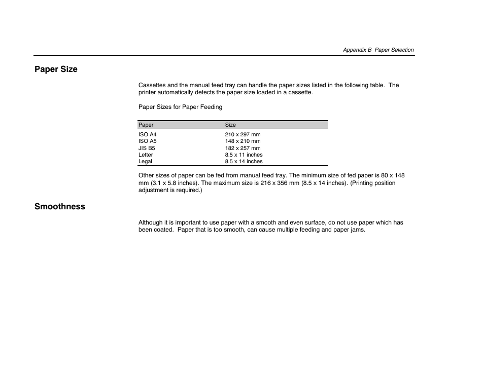 Paper size, Smoothness | Kyocera FS-600 User Manual | Page 114 / 144