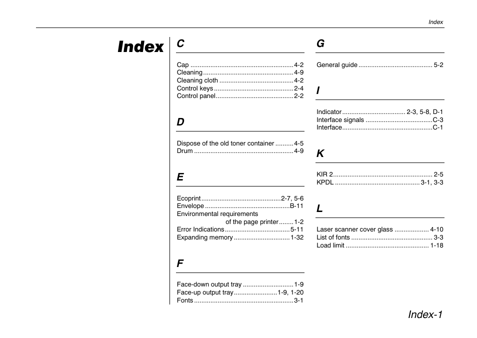 Index, Index-1 | Kyocera FS-600 User Manual | Page 143 / 144