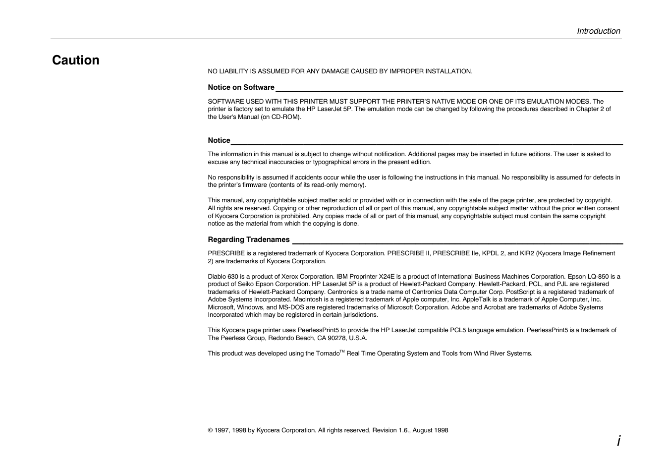 Caution | Kyocera FS-600 User Manual | Page 2 / 144