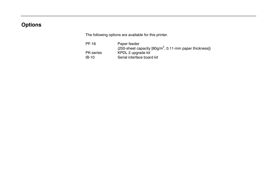 Options | Kyocera FS-600 User Manual | Page 20 / 144