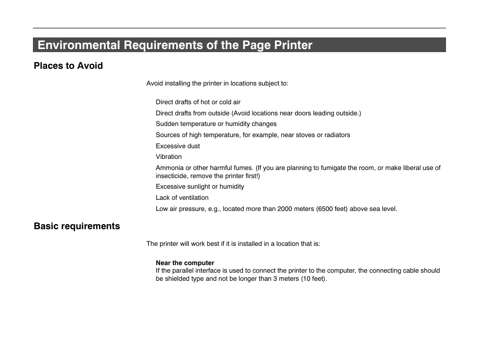 Environmental requirements of the page printer | Kyocera FS-600 User Manual | Page 24 / 144