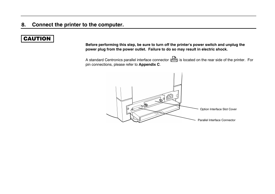 Connect the printer to the computer, Connect the printer to the computer. caution | Kyocera FS-600 User Manual | Page 43 / 144