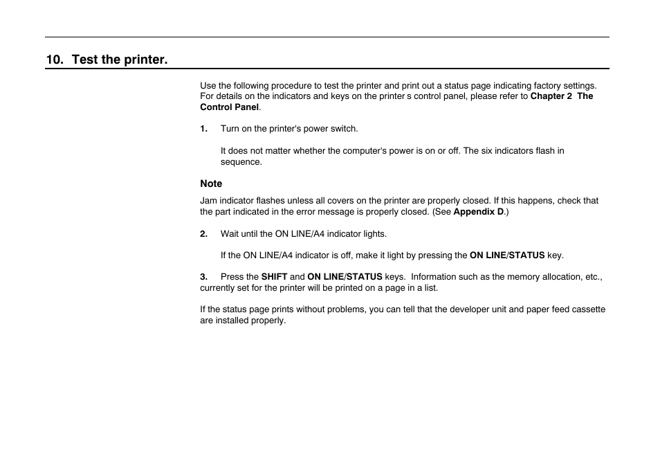 Test the printer | Kyocera FS-600 User Manual | Page 46 / 144