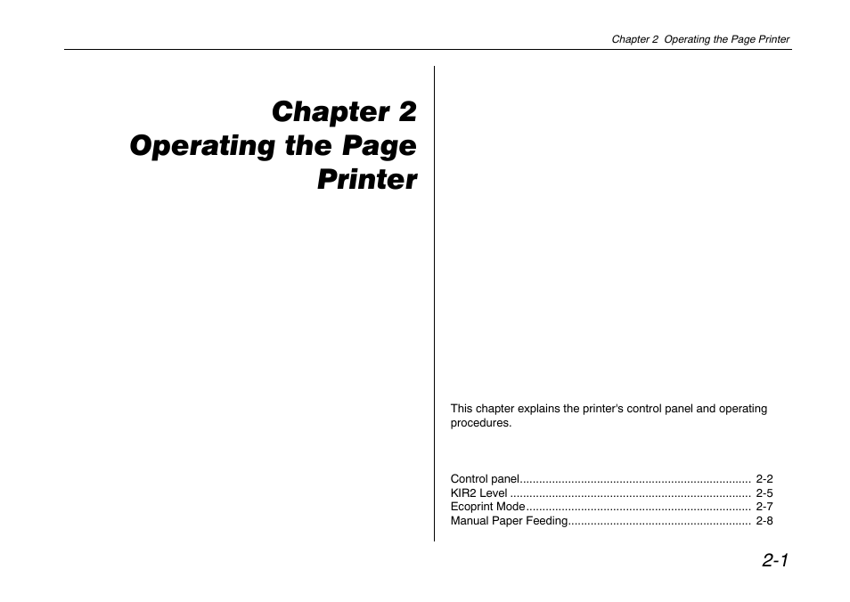 Chapter 2, Chapter 2 operating the page printer | Kyocera FS-600 User Manual | Page 62 / 144