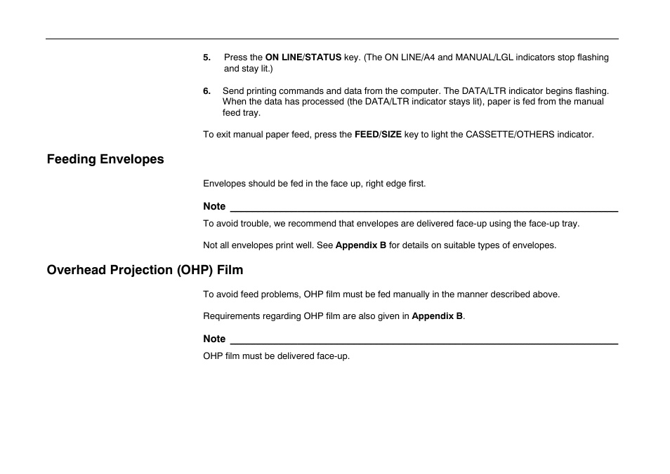 Feeding envelopes, Overhead projection (ohp) film | Kyocera FS-600 User Manual | Page 71 / 144