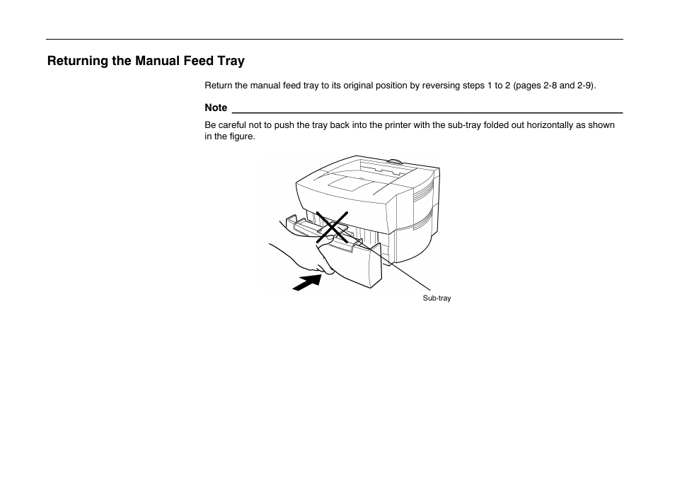 Returning the manual feed tray | Kyocera FS-600 User Manual | Page 73 / 144
