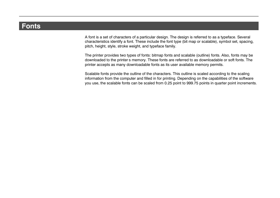 Bitmap and scalable fonts, Fonts | Kyocera FS-600 User Manual | Page 75 / 144