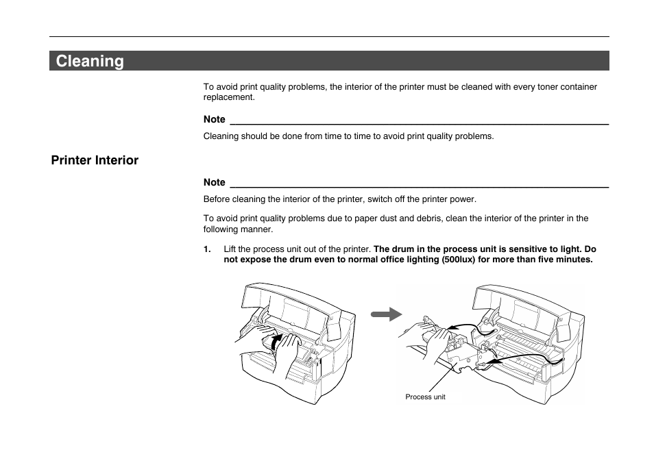Cleaning, Printer interior | Kyocera FS-600 User Manual | Page 89 / 144