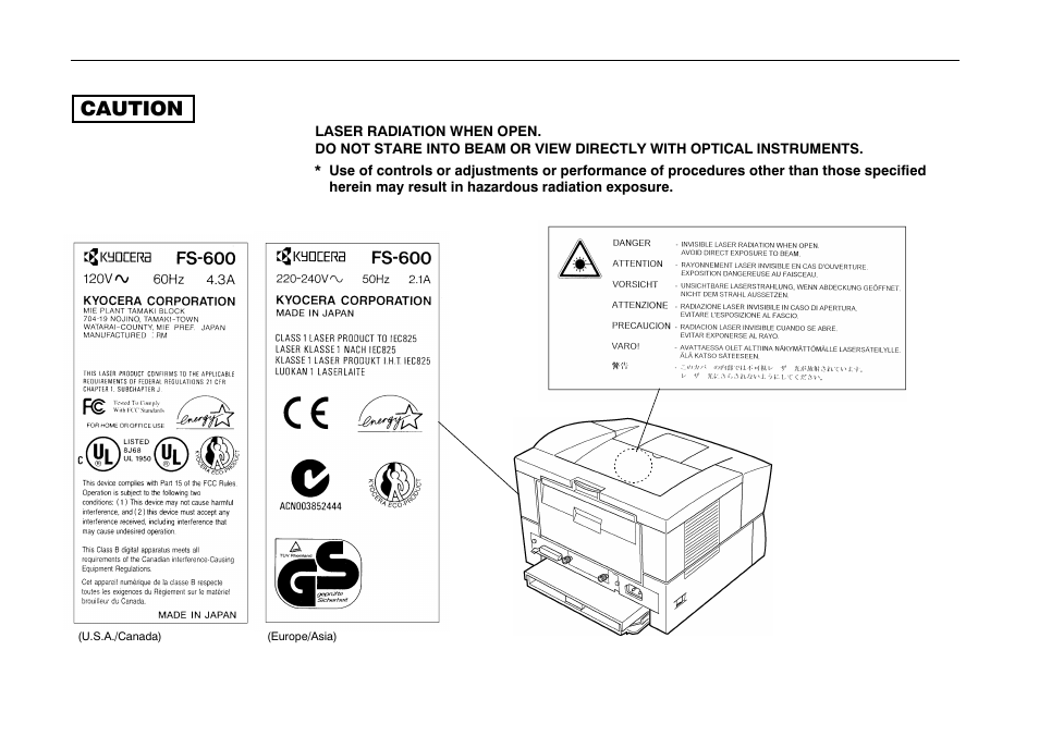 Viii, Caution | Kyocera FS-600 User Manual | Page 9 / 144