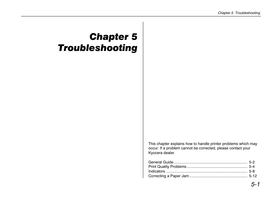 Chapter 5, Chapter 5 troubleshooting | Kyocera FS-600 User Manual | Page 92 / 144