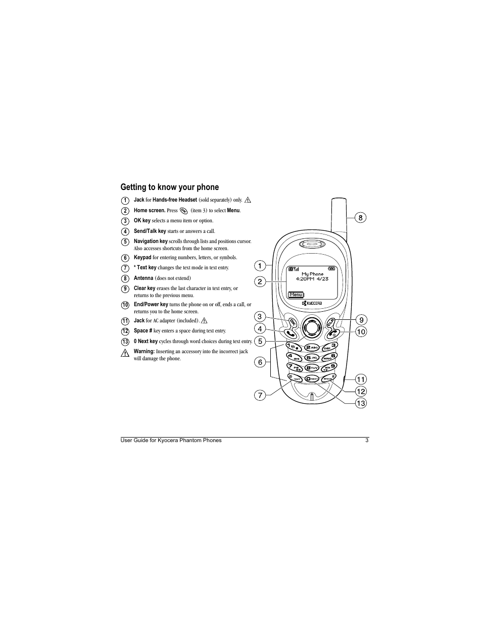 Getting to know your phone | Kyocera Phantom TXLCC10042B User Manual | Page 11 / 60