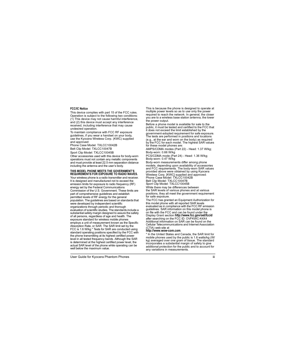 Kyocera Phantom TXLCC10042B User Manual | Page 3 / 60