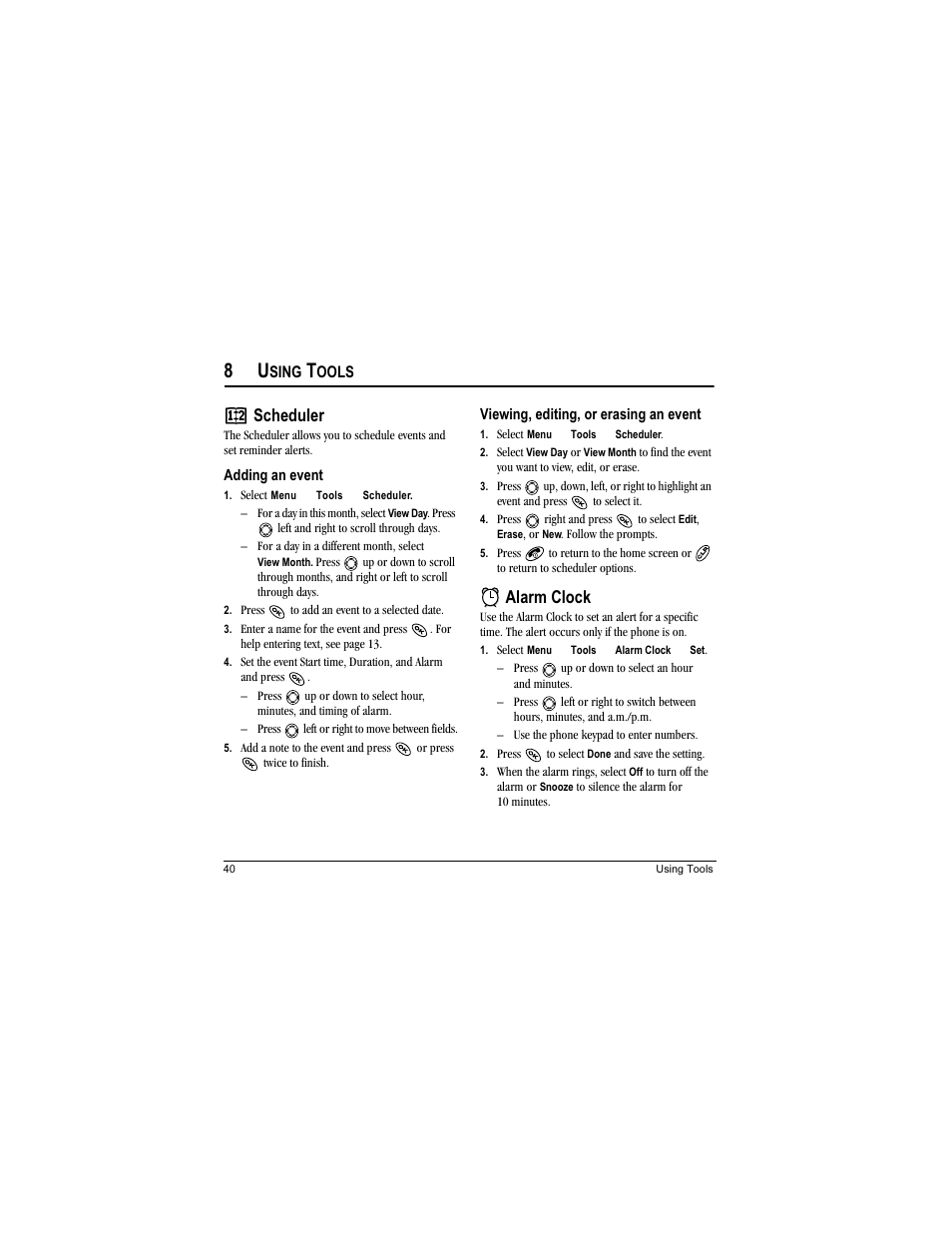 Scheduler, Alarm clock | Kyocera Phantom TXLCC10042B User Manual | Page 48 / 60
