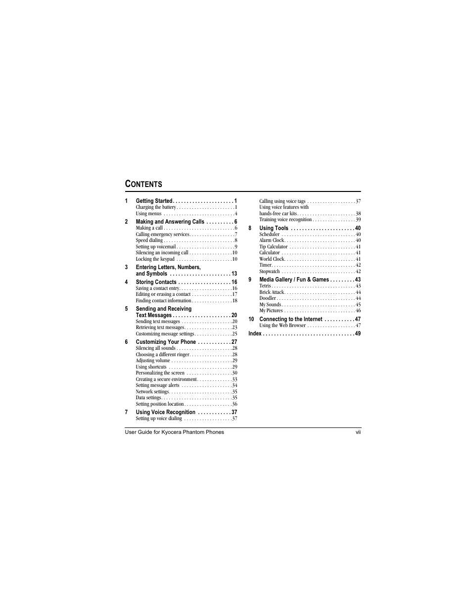 Ontents | Kyocera Phantom TXLCC10042B User Manual | Page 7 / 60