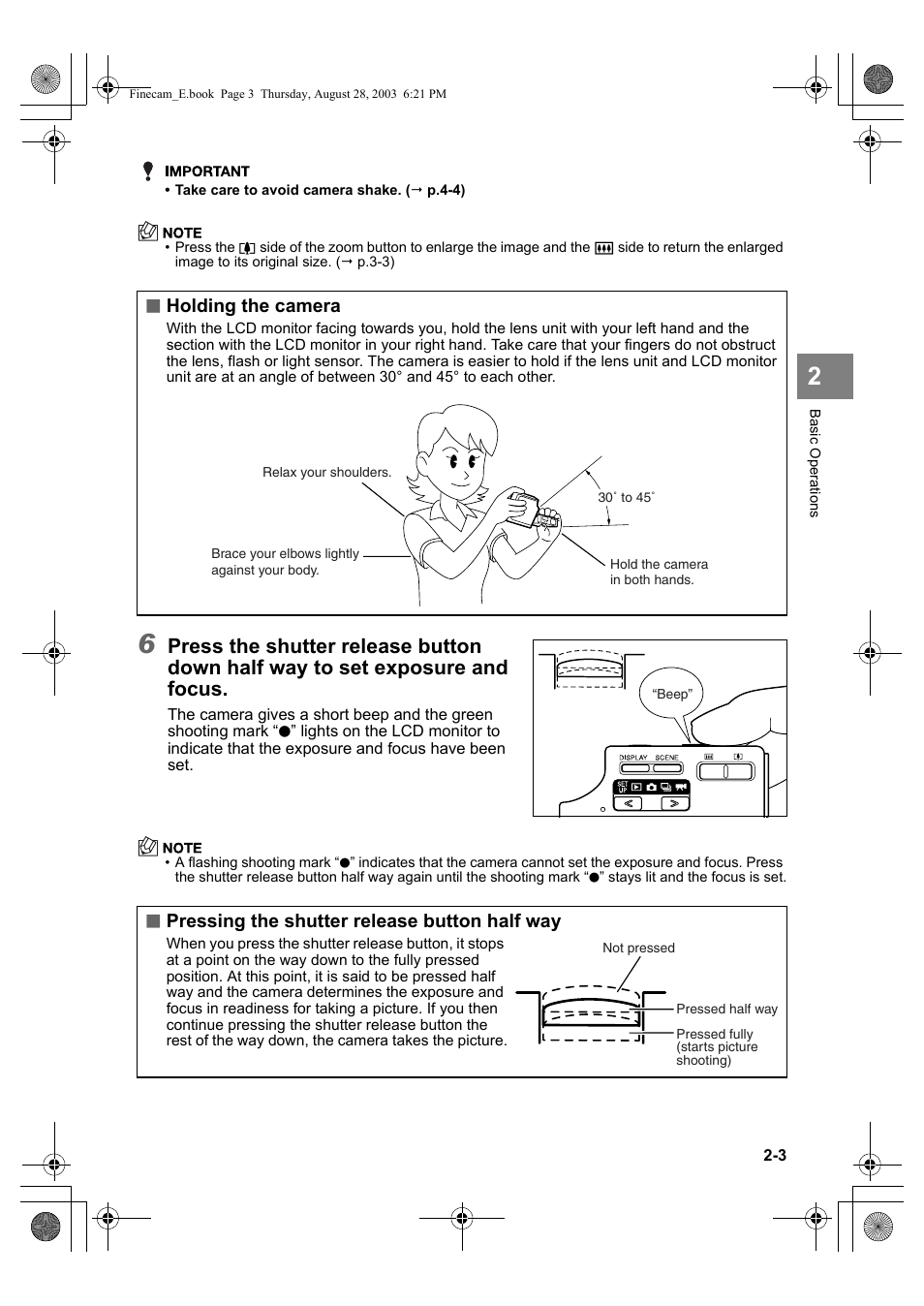 Holding the camera, Pressing the shutter release button half way | Kyocera SL300R User Manual | Page 27 / 134