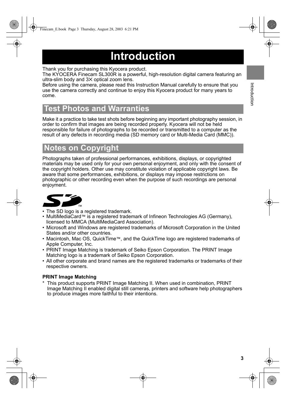 Introduction | Kyocera SL300R User Manual | Page 3 / 134