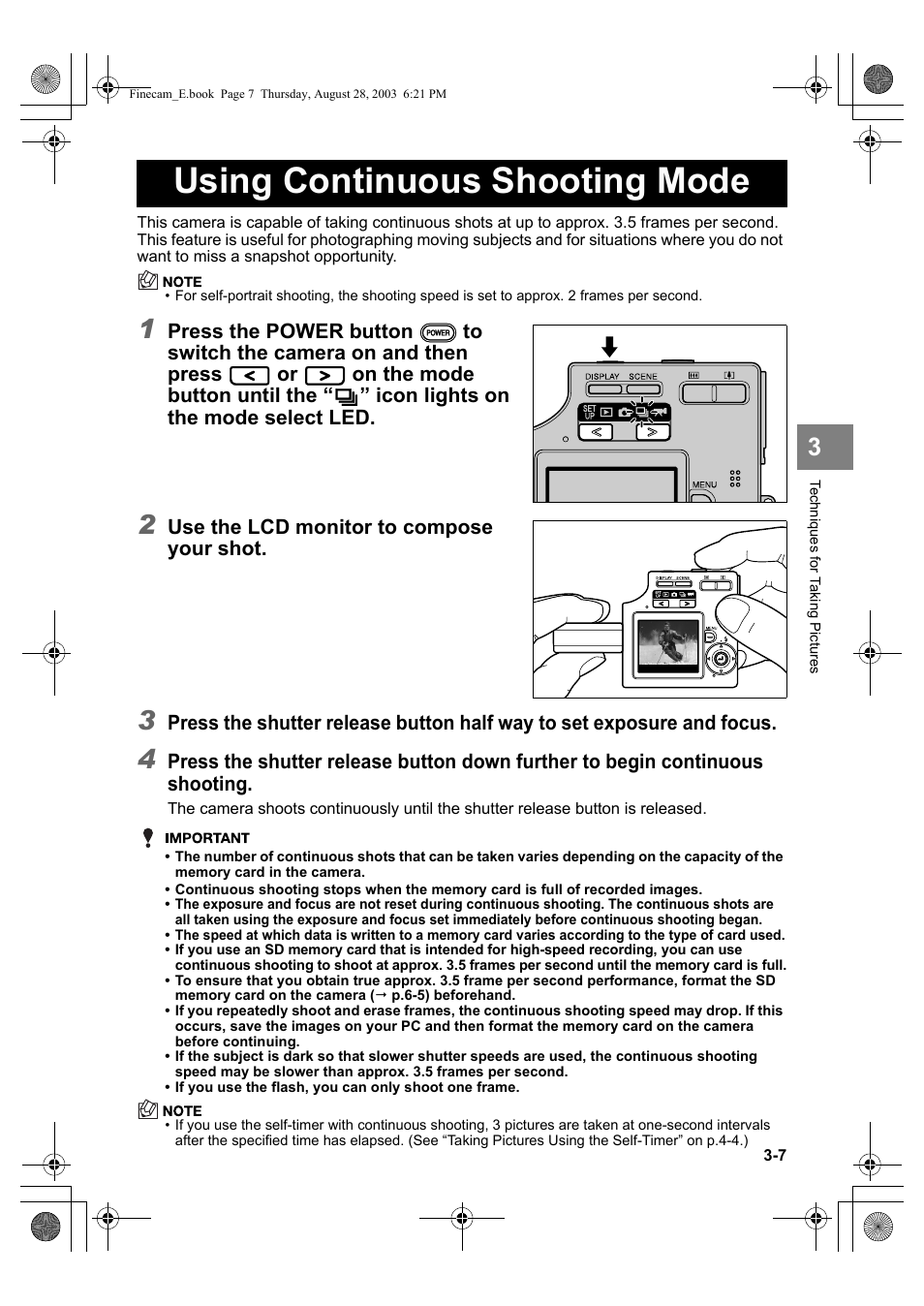 Using continuous shooting mode | Kyocera SL300R User Manual | Page 55 / 134