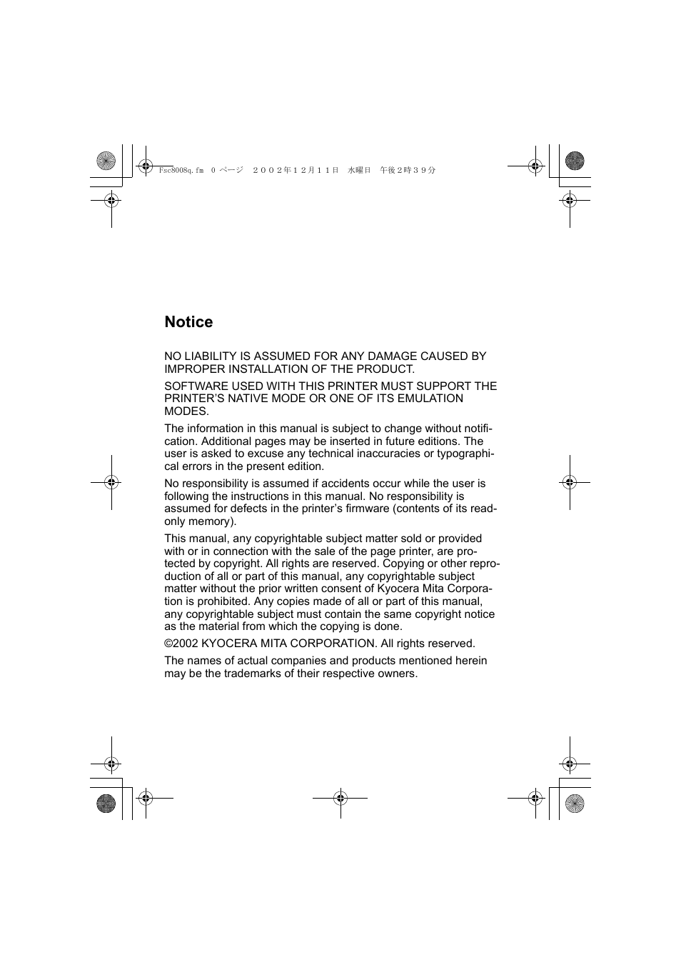 Notice | Kyocera FS-C8008N User Manual | Page 2 / 40