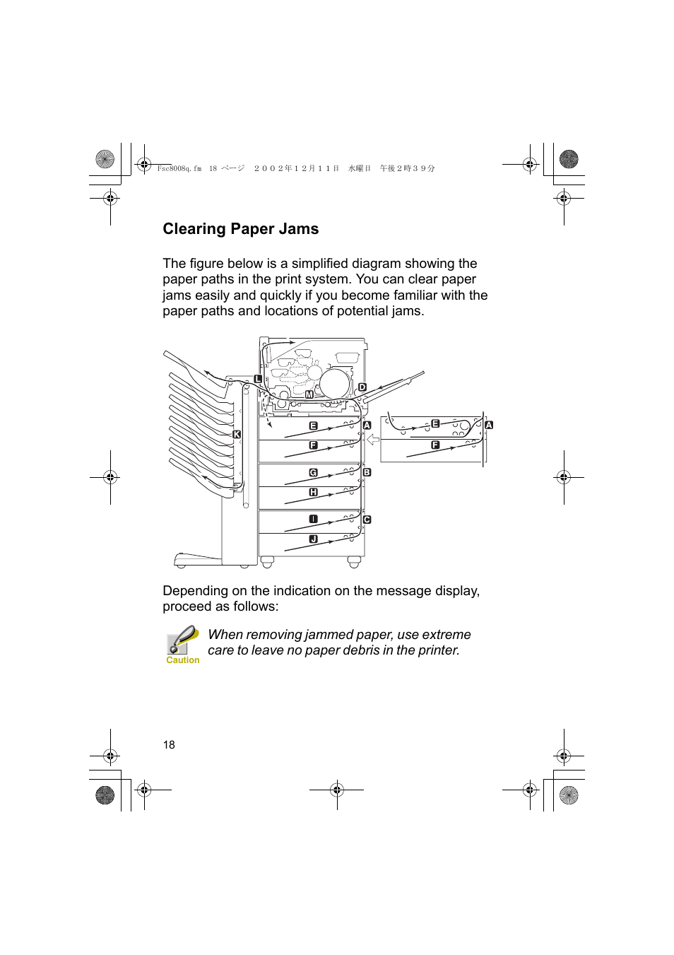 Clearing paper jams | Kyocera FS-C8008N User Manual | Page 20 / 40