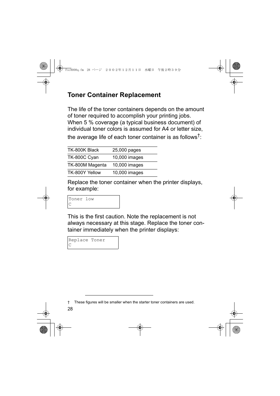 Toner container replacement | Kyocera FS-C8008N User Manual | Page 30 / 40