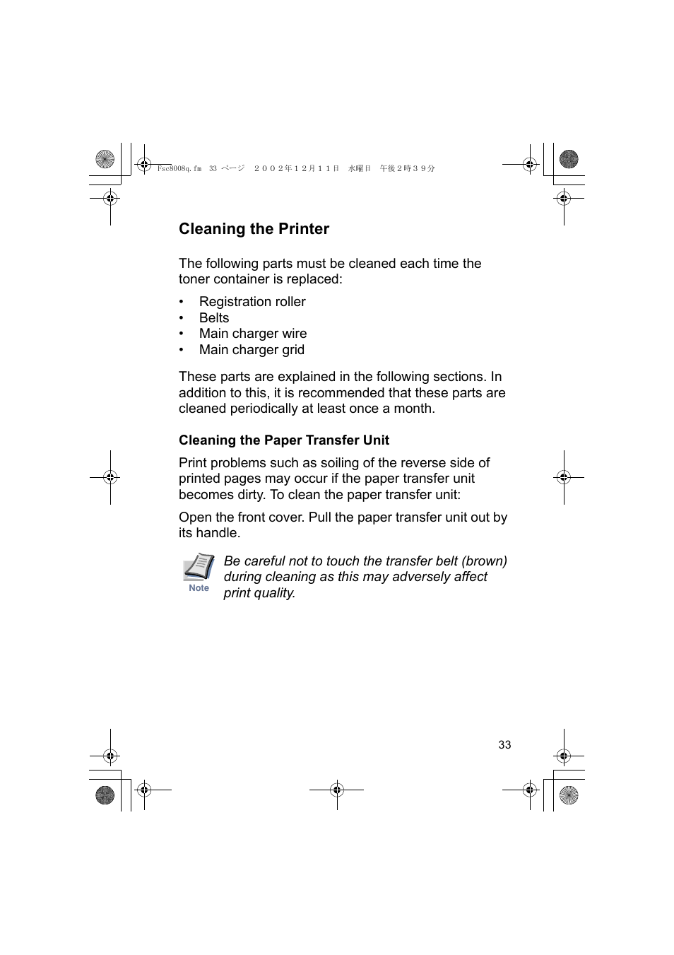 Cleaning the printer | Kyocera FS-C8008N User Manual | Page 35 / 40