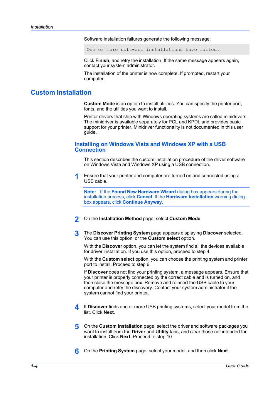 Custom installation, Custom installation -4 | Kyocera FS-C5100DN User Manual | Page 10 / 92
