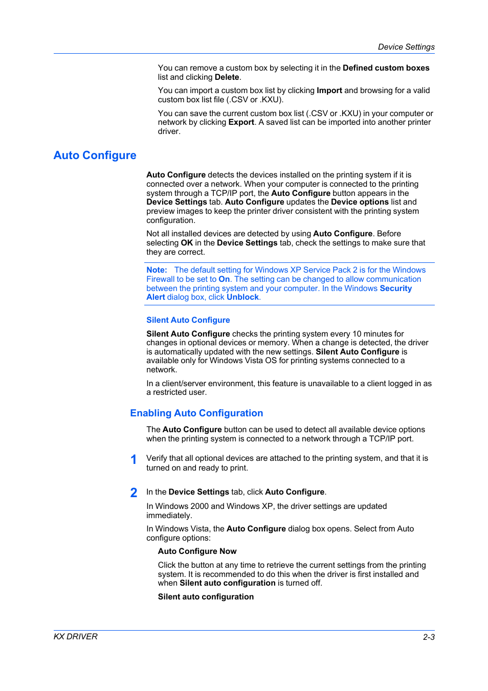 Auto configure, Enabling auto configuration, Auto configure -3 | Enabling auto configuration -3 | Kyocera FS-C5100DN User Manual | Page 17 / 92