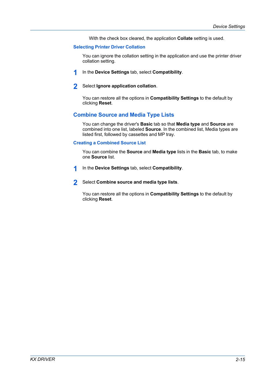 Selecting printer driver collation, Combine source and media type lists, Creating a combined source list | Combine source and media type lists -15 | Kyocera FS-C5100DN User Manual | Page 29 / 92