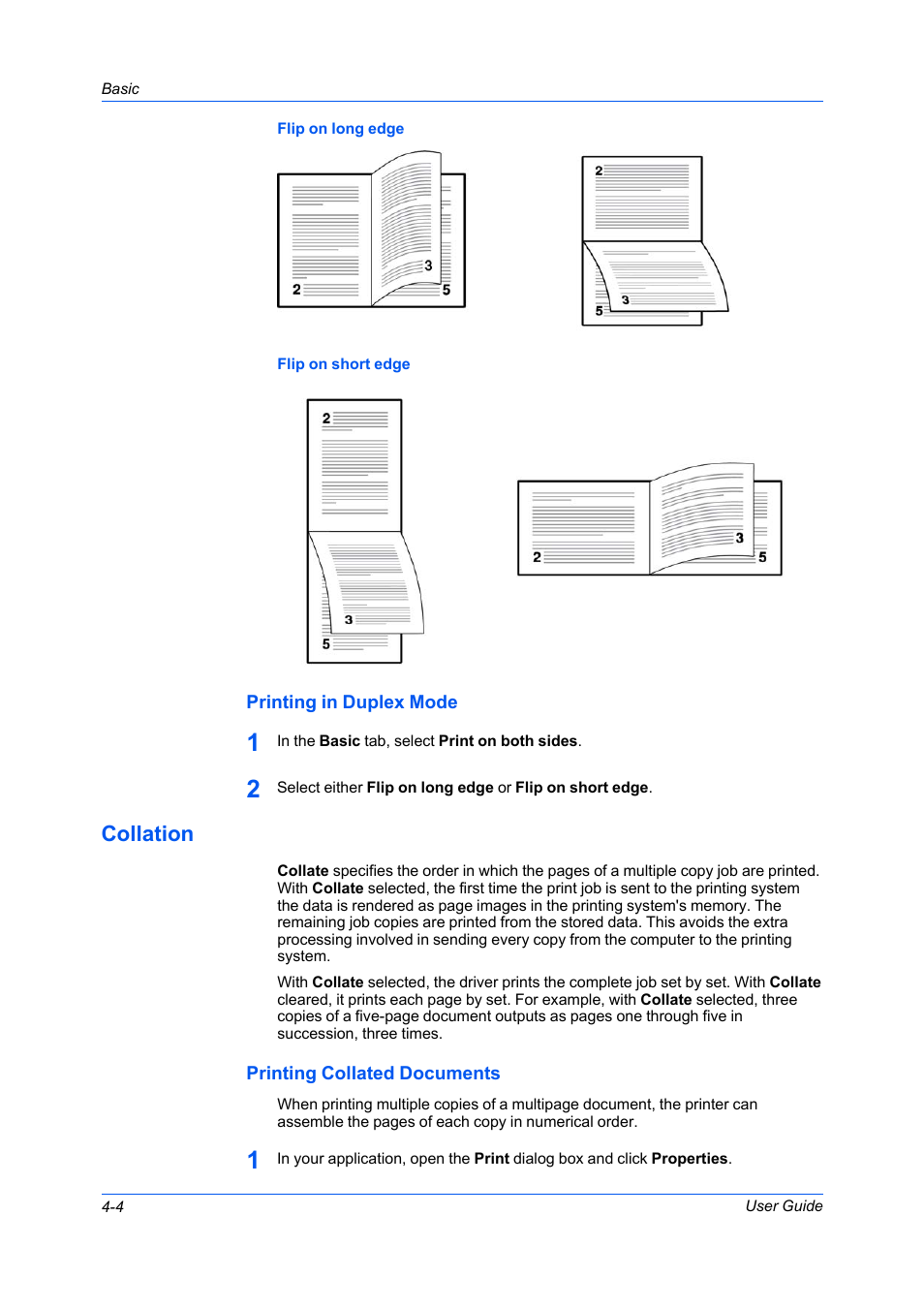 Printing in duplex mode, Collation, Printing collated documents | Printing in duplex mode -4, Collation -4, Printing collated documents -4 | Kyocera FS-C5100DN User Manual | Page 38 / 92