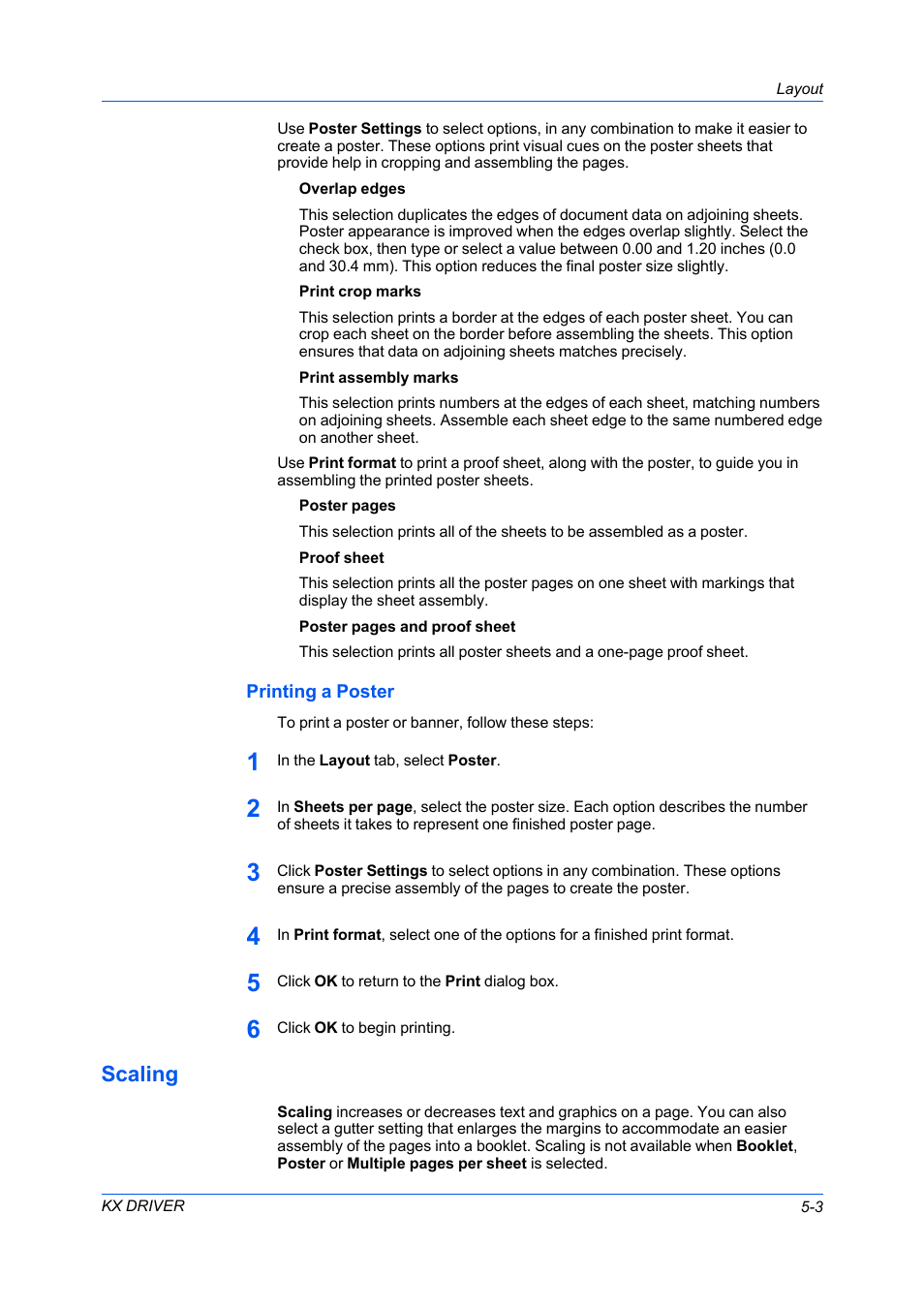 Printing a poster, Scaling, Printing a poster -3 | Scaling -3 | Kyocera FS-C5100DN User Manual | Page 43 / 92