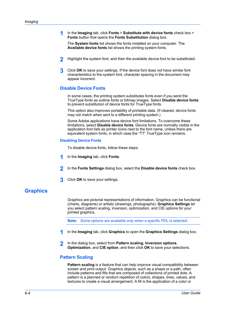Disable device fonts, Disabling device fonts, Graphics | Pattern scaling, Disable device fonts -4, Graphics -4, Pattern scaling -4 | Kyocera FS-C5100DN User Manual | Page 48 / 92