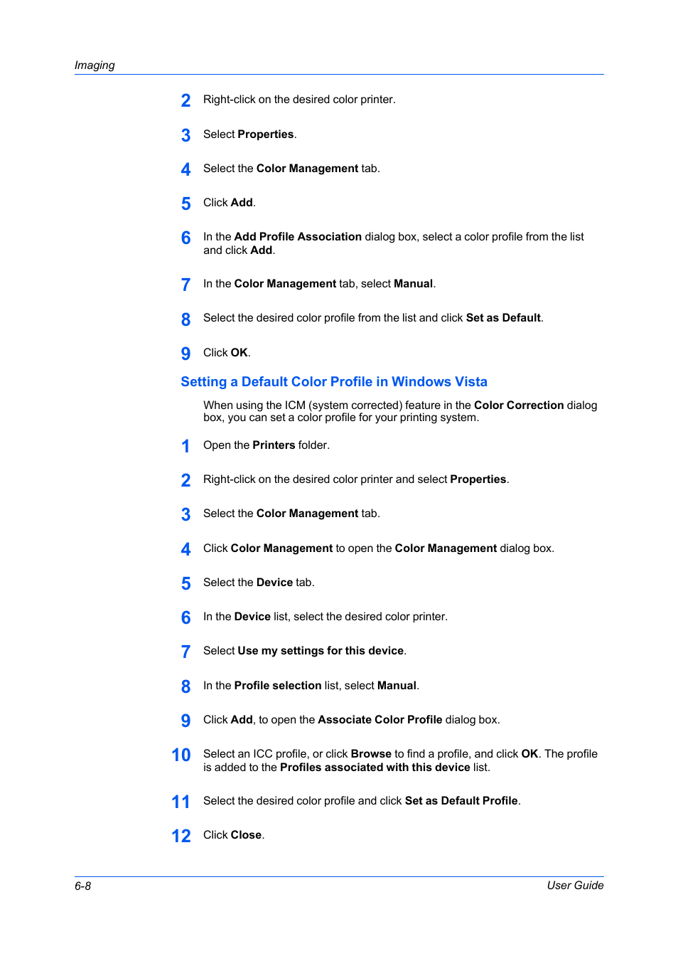 Setting a default color profile in windows vista | Kyocera FS-C5100DN User Manual | Page 52 / 92