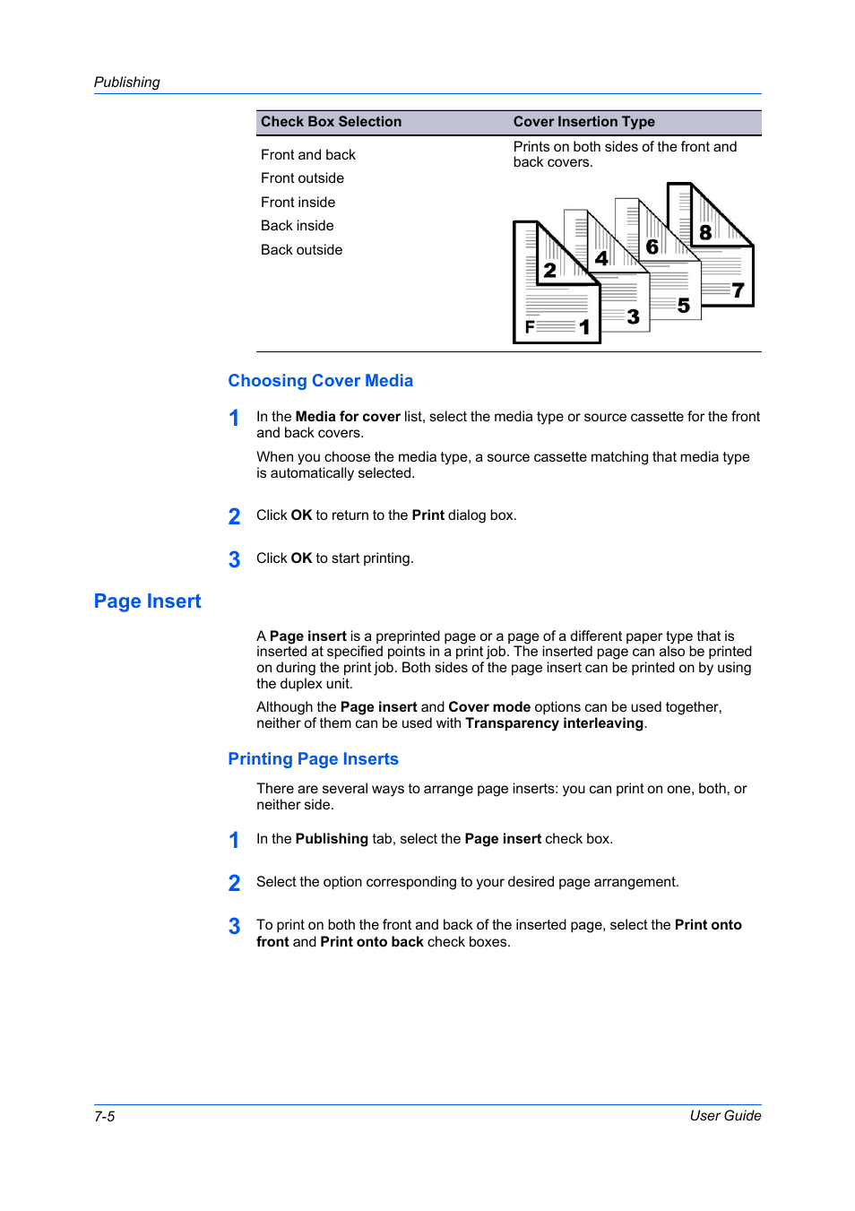 Choosing cover media, Choosing cover media -5, Page insert | Kyocera FS-C5100DN User Manual | Page 60 / 92