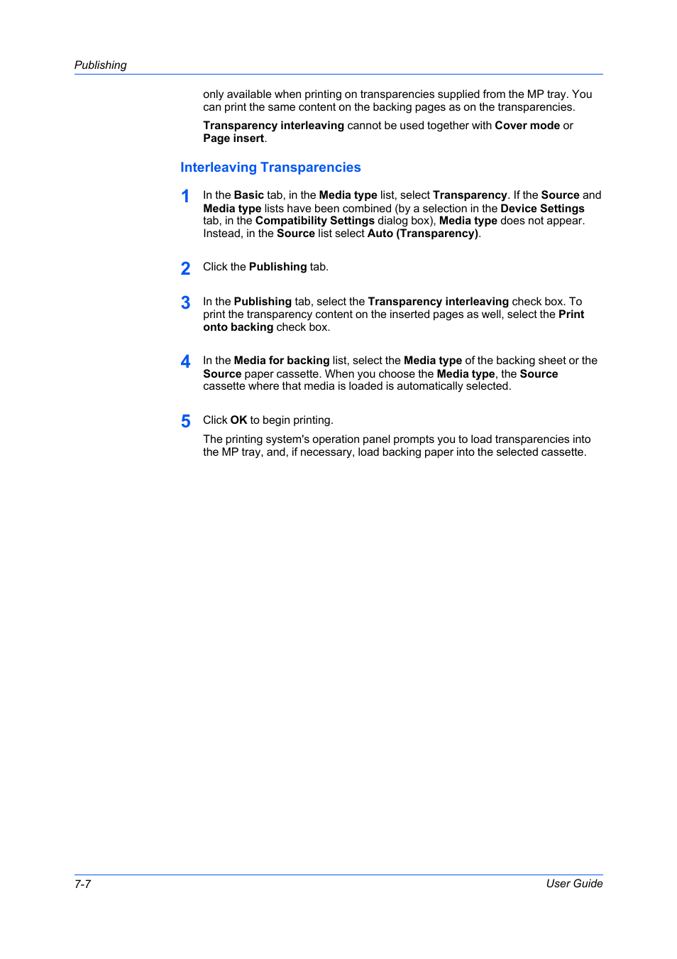 Interleaving transparencies, Interleaving transparencies -7 | Kyocera FS-C5100DN User Manual | Page 62 / 92