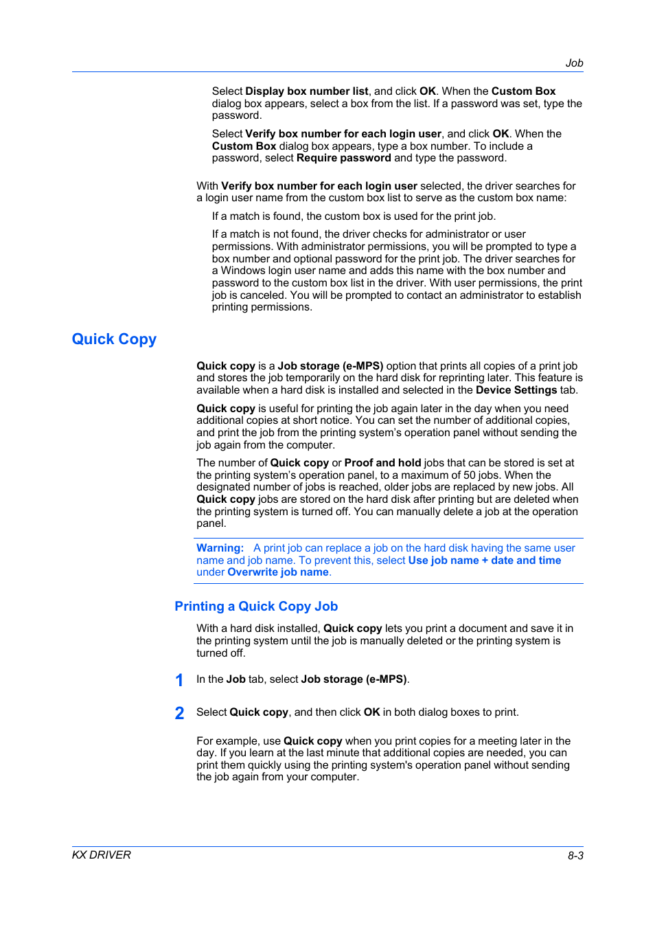 Quick copy, Printing a quick copy job, Quick copy -3 | Printing a quick copy job -3 | Kyocera FS-C5100DN User Manual | Page 65 / 92
